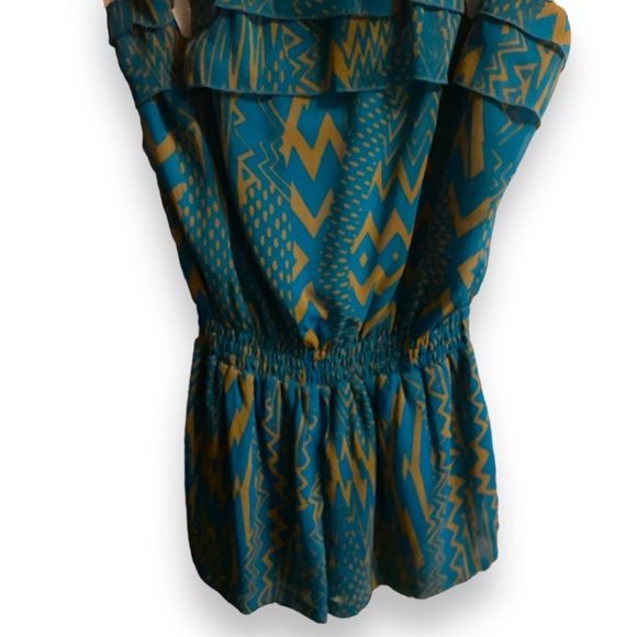 LOVE, FIRE Boho Chic Chevron Print Chiffon Strapless Ruffled Romper Medium - Picture 1 of 5